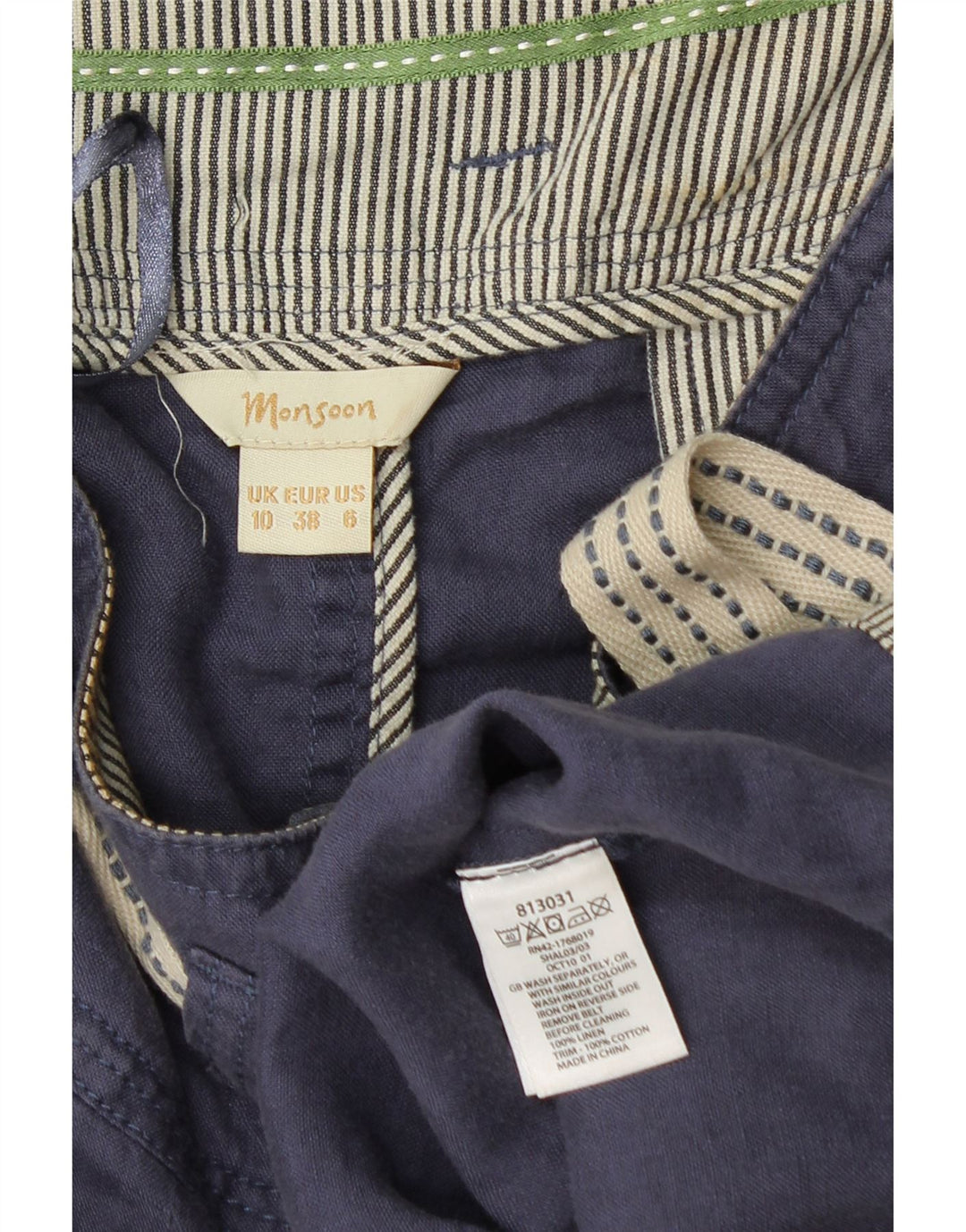 MONSOON Mini jupe femme UK 10 Small W28 Lin bleu marine