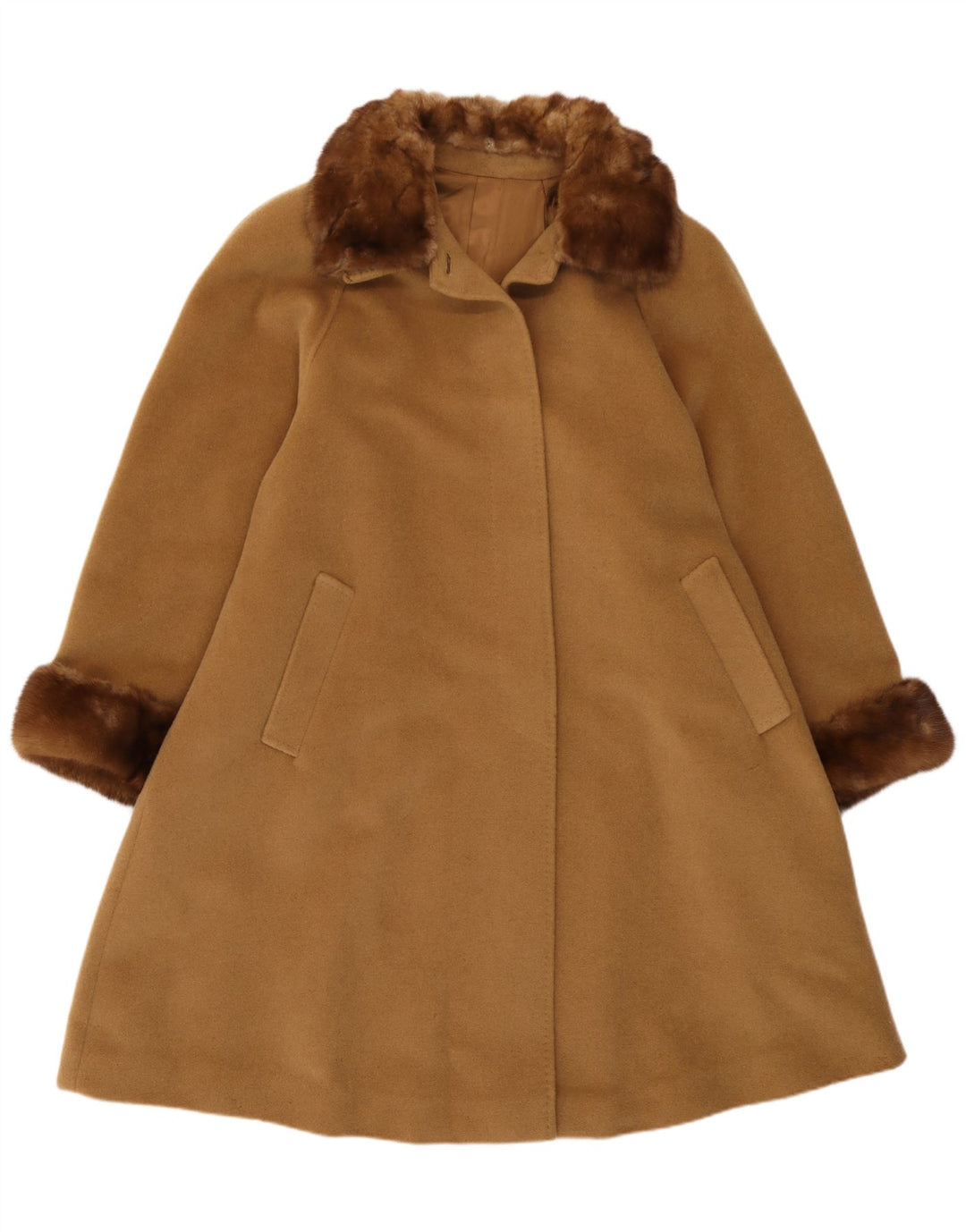 vintage Femmes Loose Fit Pardessus UK 14 Brun Moyen