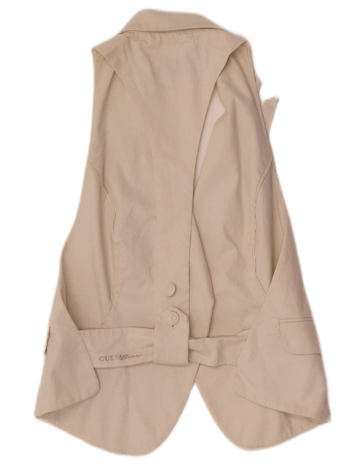 Guess Veste Blazer sans Manches 1 Bouton pour Femme UK 16 Grand Coton Blanc