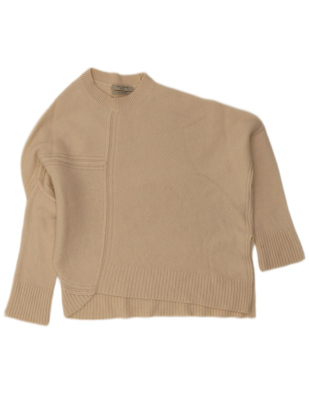 All Saints Pull à col rond chauve-souris pour femme UK 10 Small Blanc cassé