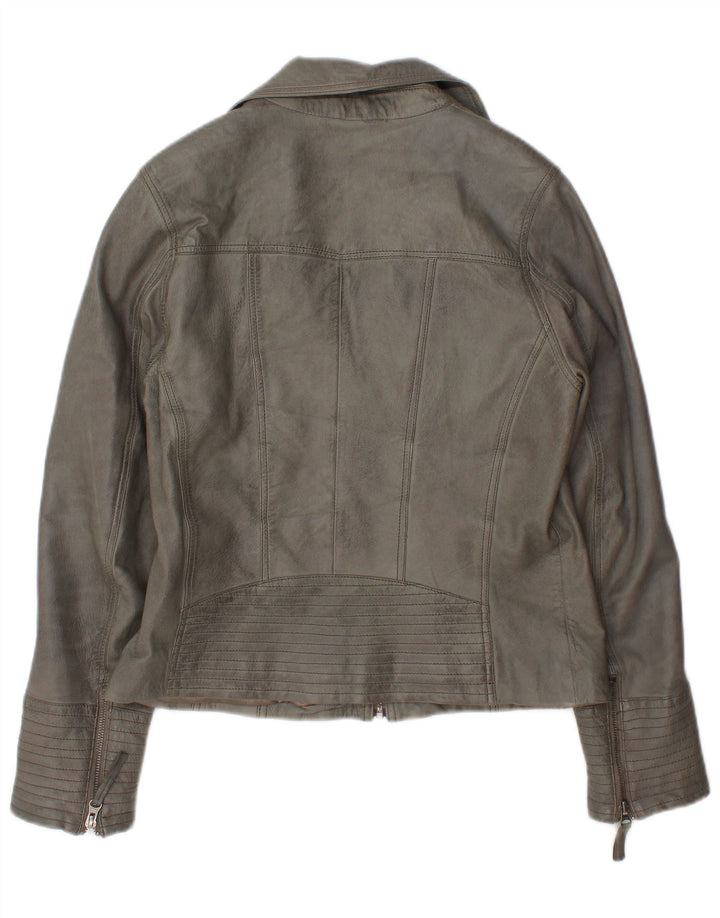 Max Veste de motard en cuir pour femme UK 14 Grand cuir gris