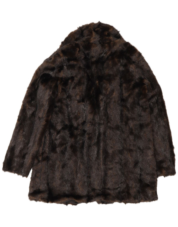 Zara Manteau surdimensionné en fausse fourrure pour femme UK 10 Petit Marron Polyester Hiver
