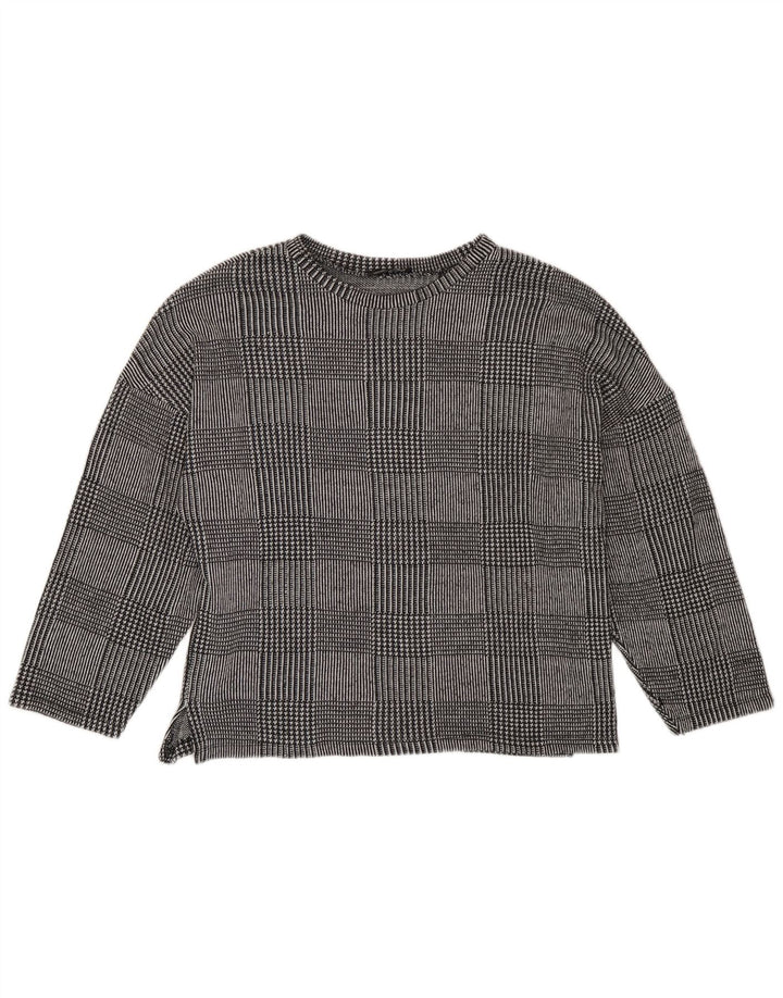 Zara Femme Top Manches Longues UK 44 Gris Moyen Pied-de-Poule Polyester