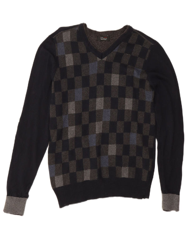 Zara Pull Col V Homme Noir Moyen Coton Géométrique