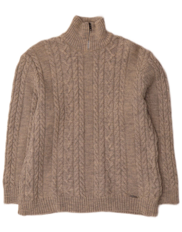 Kaufmann Pull col zippé pour homme IT 46 Petite laine beige