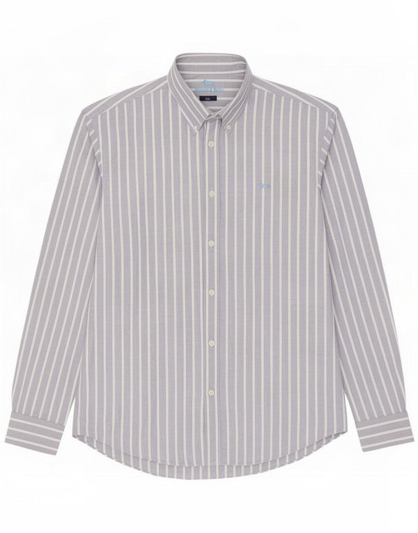 Harmont & Blaine Chemise coupe étroite pour homme 2XL en coton à fines rayures bleues