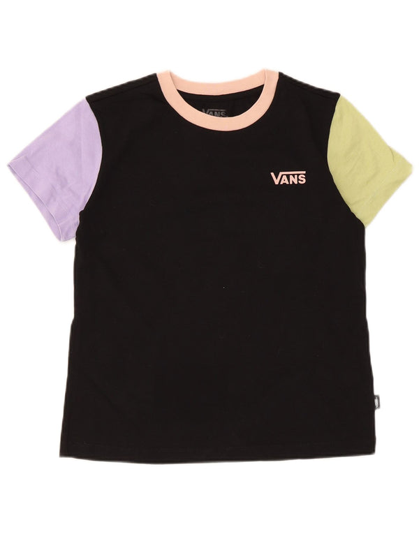 Vans T-Shirt Femme Top UK 6 XS Noir Colourblock Coton