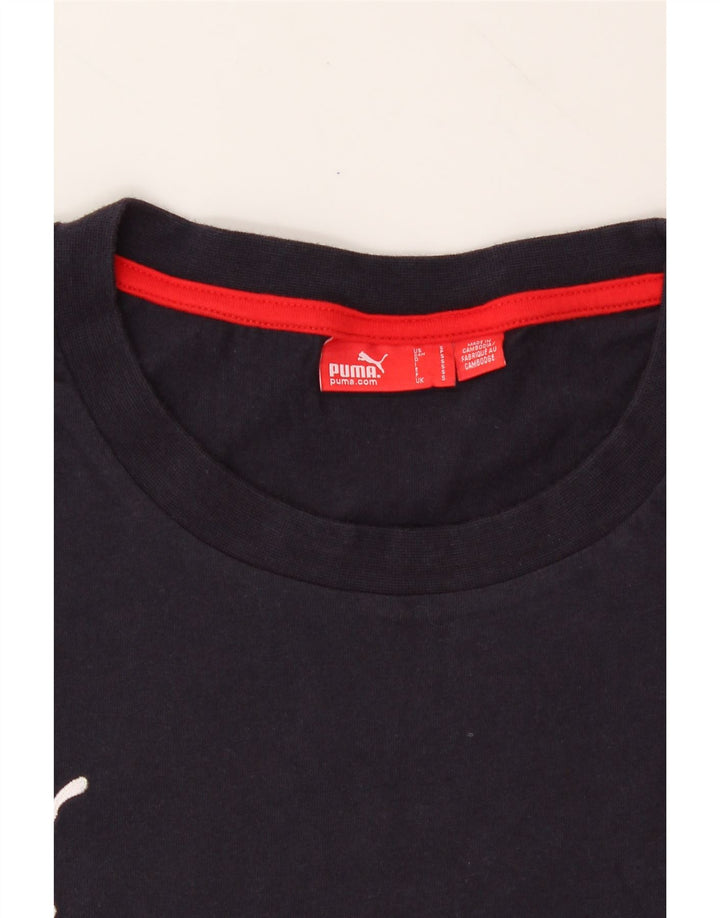 PUMA Mens T-Shirt Top Small Navy Blue Colourblock Cotton Vintage Puma and Second-Hand Puma from Messina Hembry 