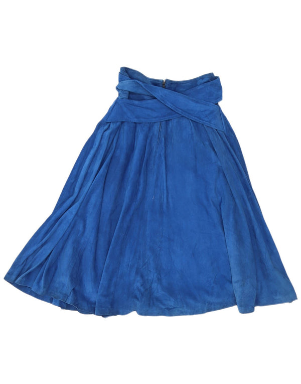 vintage Femme Daim A-Line Jupe IT 40 Petit W26 Cuir Bleu