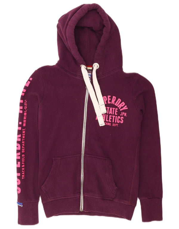 Superdry Pull à capuche zippé graphique pour femme UK 10 Petit coton violet