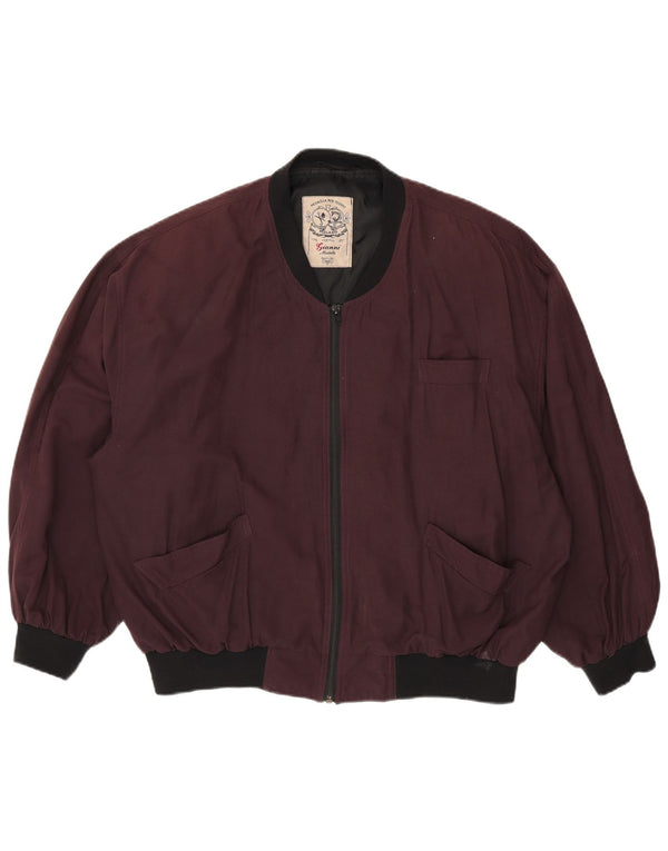 vintage Mens Bomber Jacket UK 42 XL Maroon Colourblock Viscose