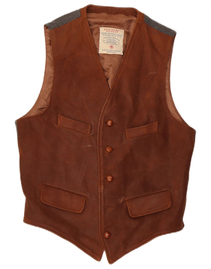 Gilet en daim vintage pour homme en cuir marron moyen