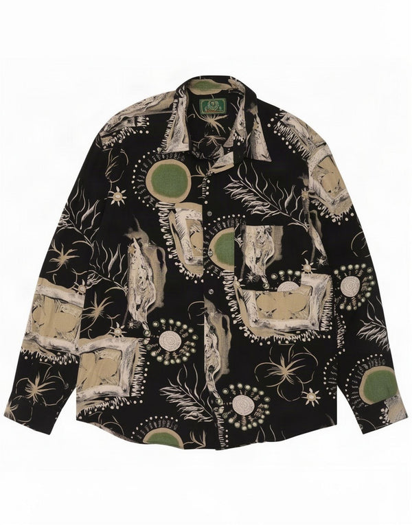 Chemise graphique à motif abstrait vintage pour homme grande viscose noire