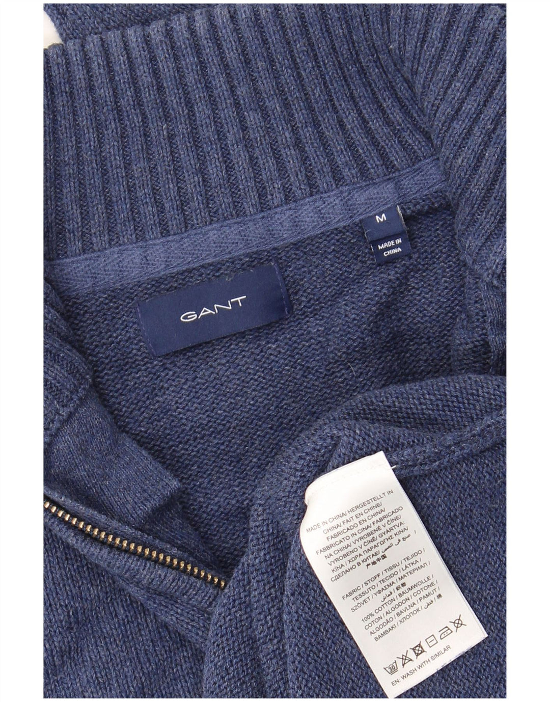 Gant Pull Col Zippé Homme Bleu Marine Moyen Coton