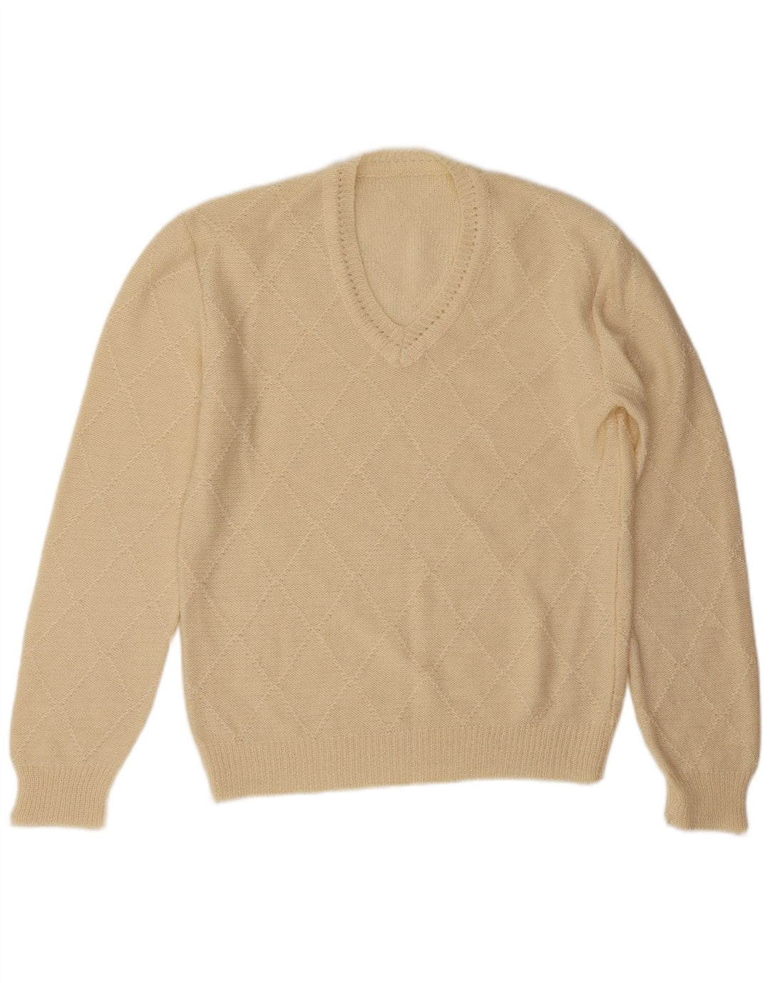 vintage Mens V-Col Jumper Pull Grand Off White Argyle/Diamant