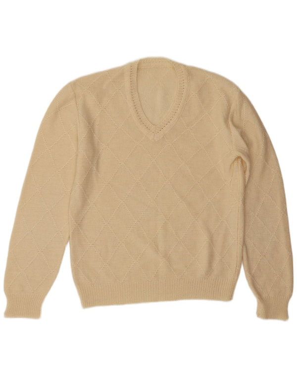 vintage Mens V-Col Jumper Pull Grand Off White Argyle/Diamant