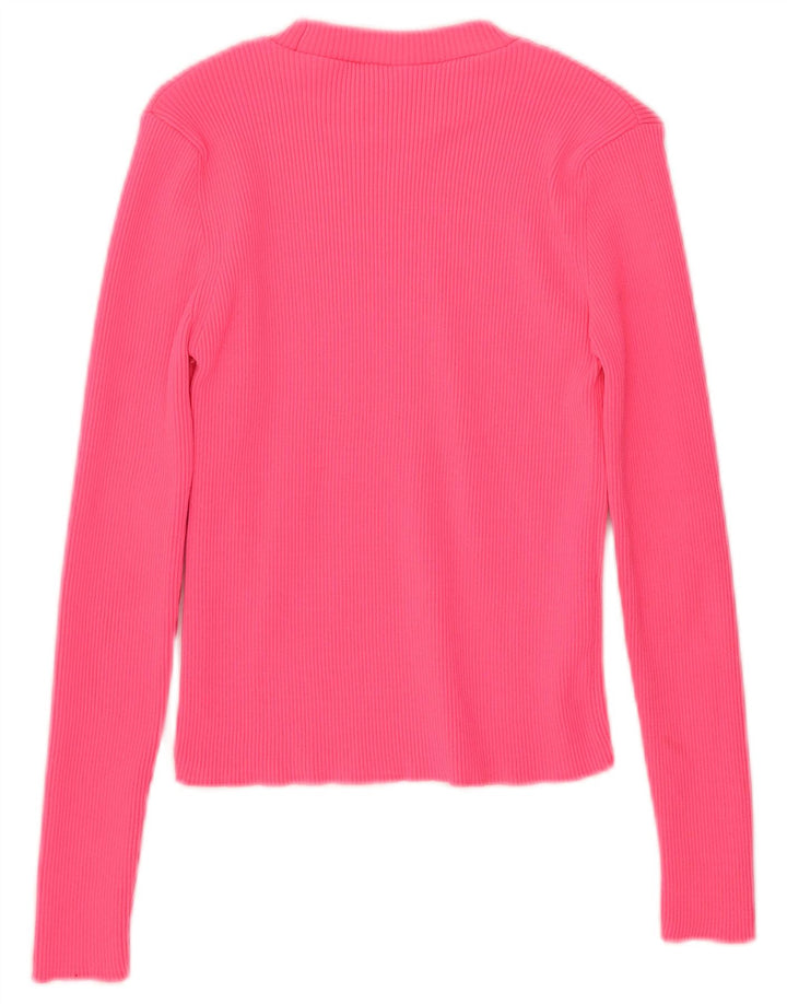 Zara Femme Crop Top Manches Longues UK 8 Petit Rose Polyamide