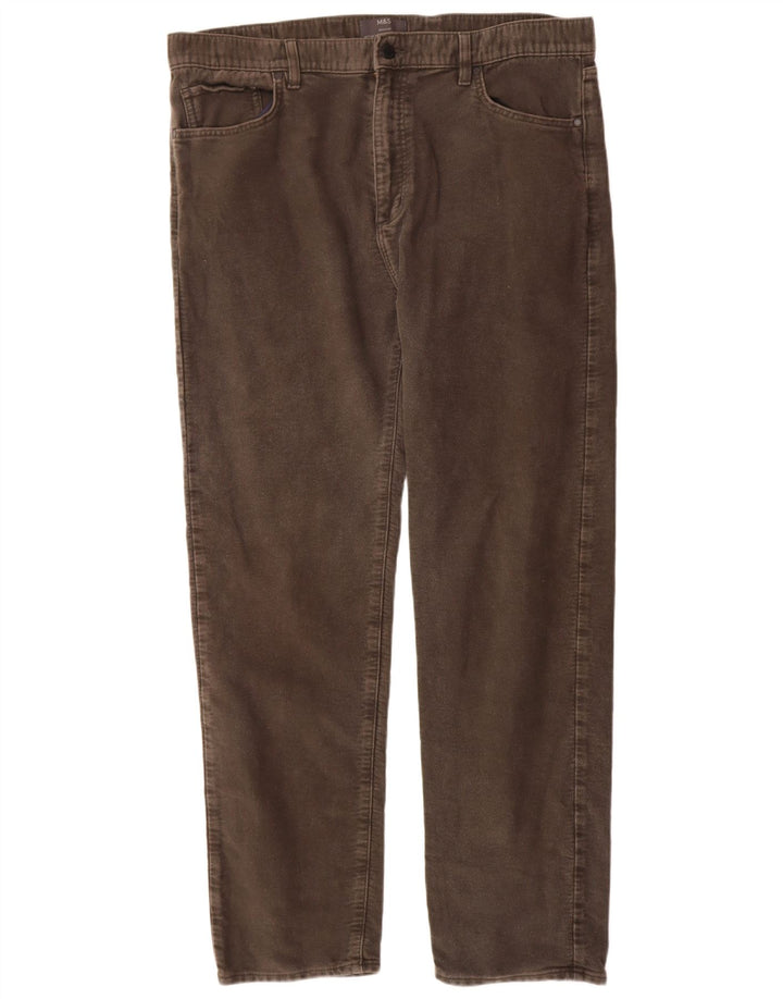 Marks & Spencer Pantalon décontracté régulier pour homme W40 L33 Gris Coton
