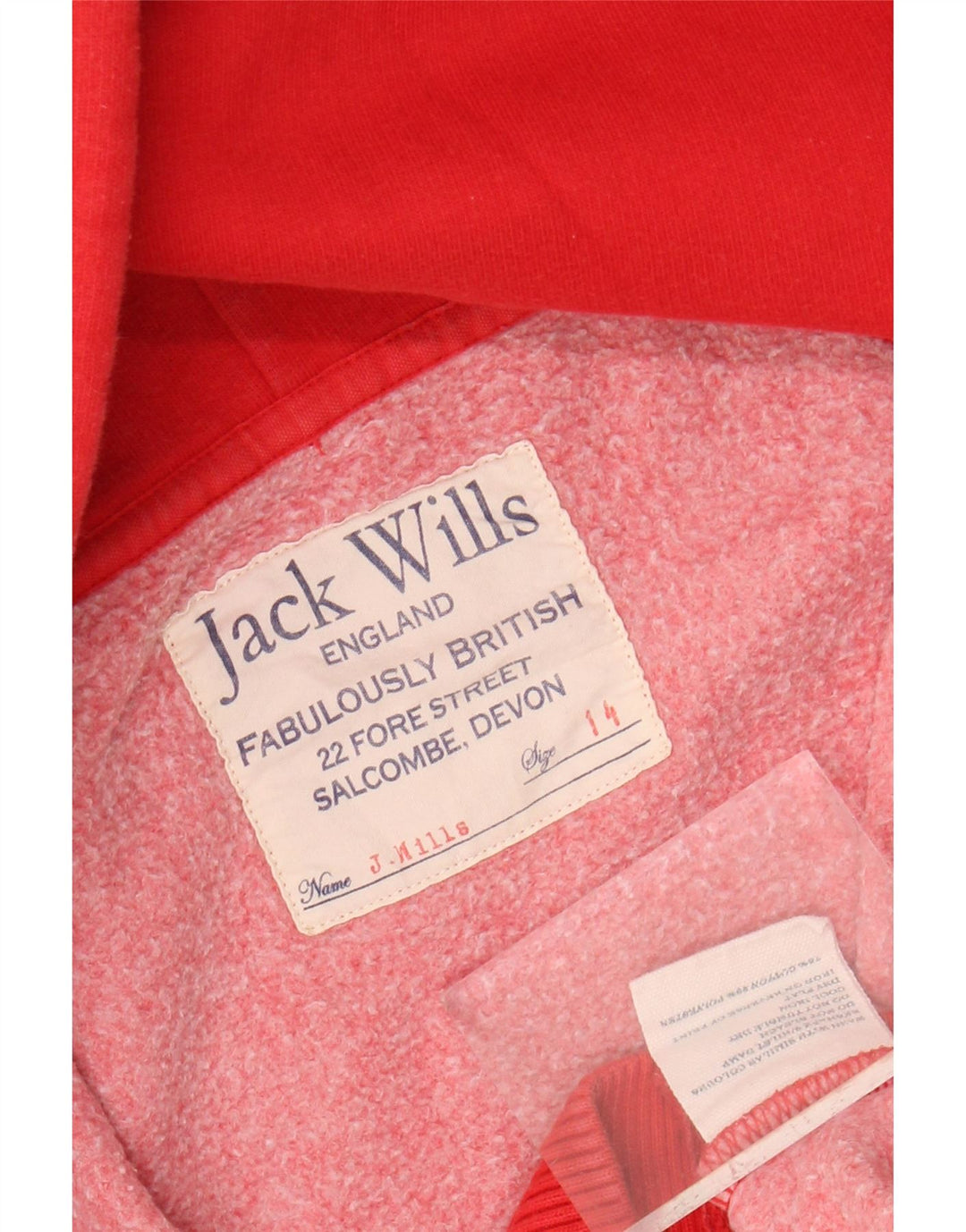 Jack Wills Pull à capuche zippé graphique pour femme UK 14 Grand coton rouge