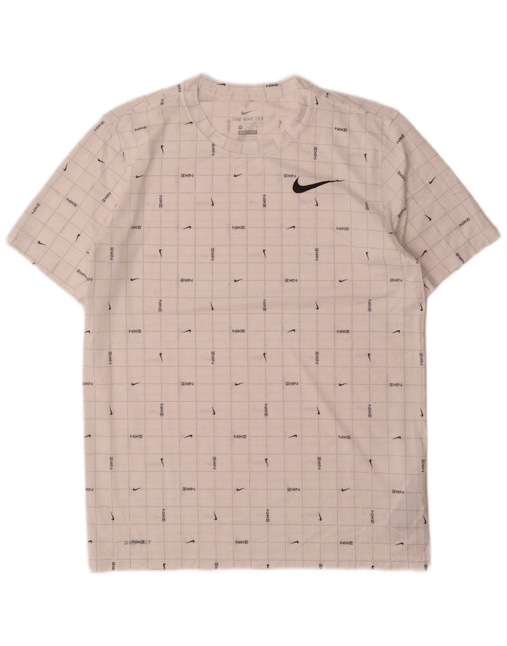 Nike Hommes Dri Fit Graphic T-Shirt Top Blanc Moyen à Carreaux Polyester