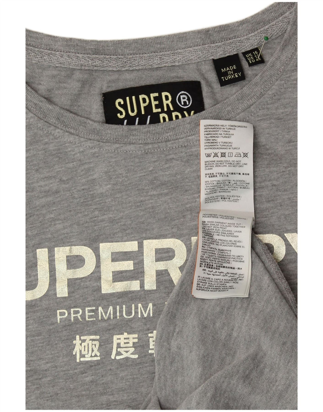 SUPERDRY T-shirt graphique surdimensionné pour femme UK 16 Large Gris Coton