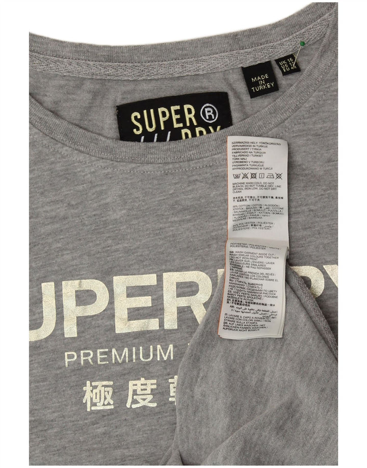SUPERDRY T-shirt graphique surdimensionné pour femme UK 16 Large Gris Coton