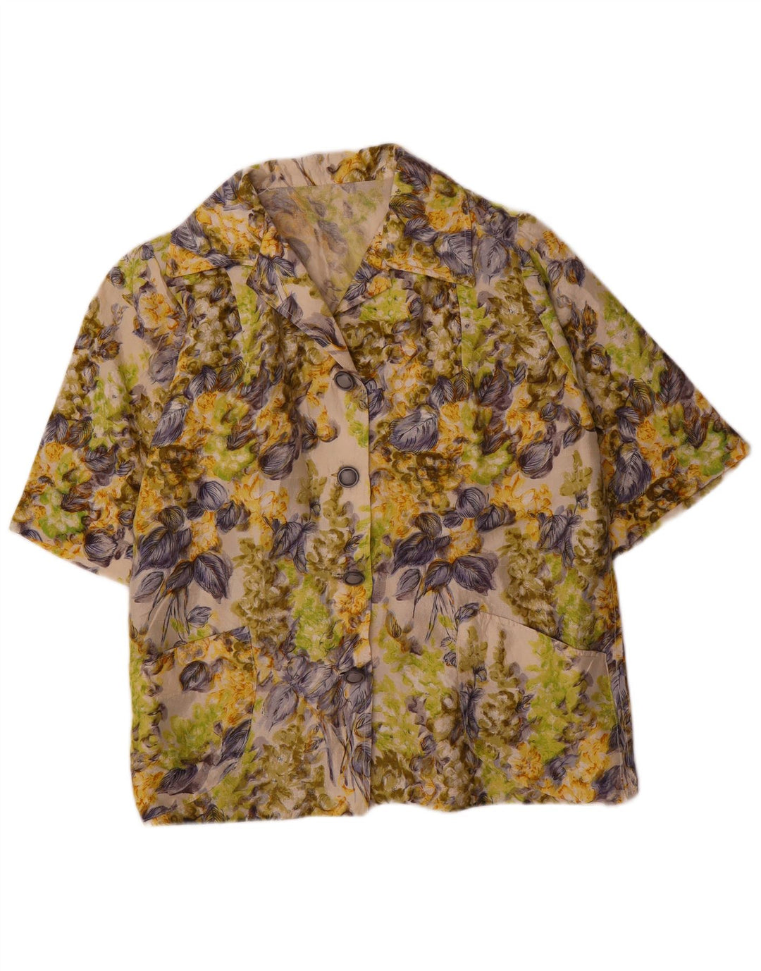 VINTAGE Femme 4 Bouton Blazer Veste UK 16 Grand Floral Multicolore