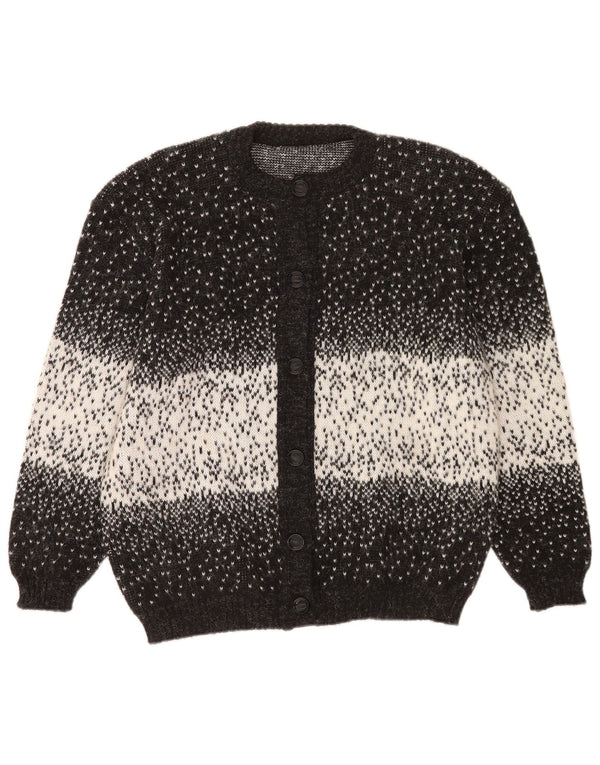 vintage Womens Cardigan Sweater UK 14 Grand Noir Colourblock Acrylique