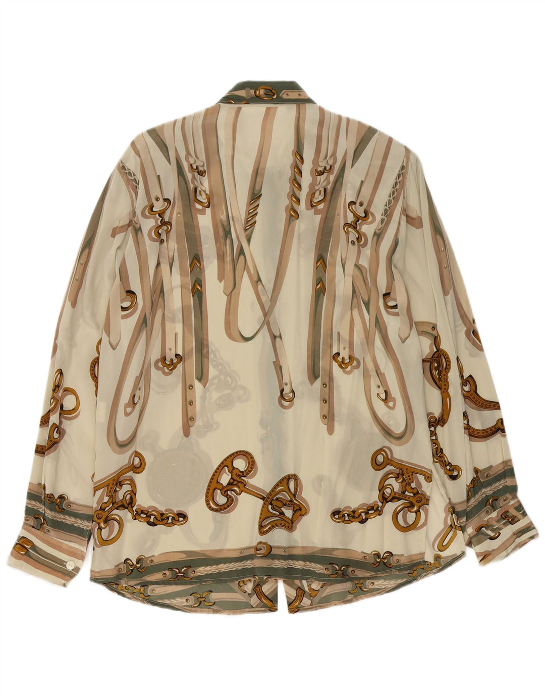 vintage Femme Motif Abstrait Chemise Blouse IT 46 Grand Acétate Beige