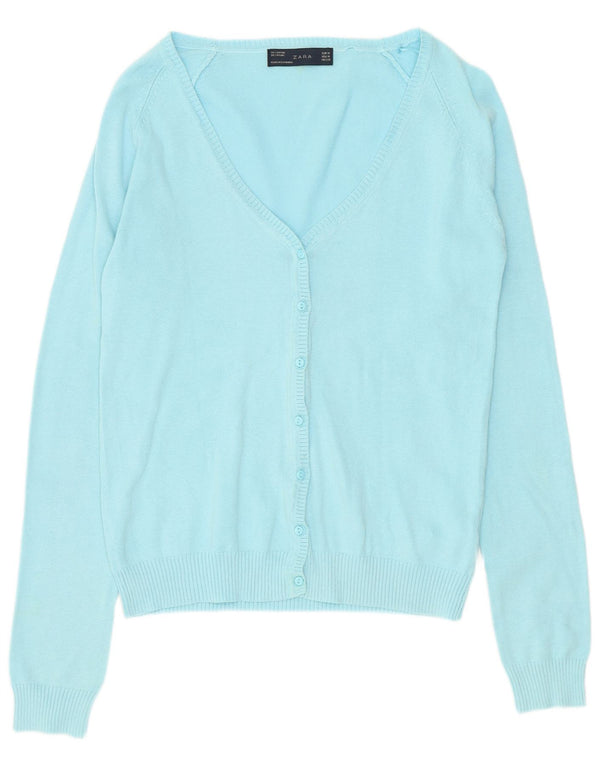 Zara Womens Cardigan Sweater UK 12 Medium Blue Cotton