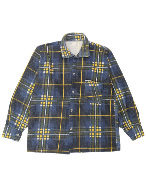 chemise en flanelle vintage pour hommes à carreaux bleu moyen
