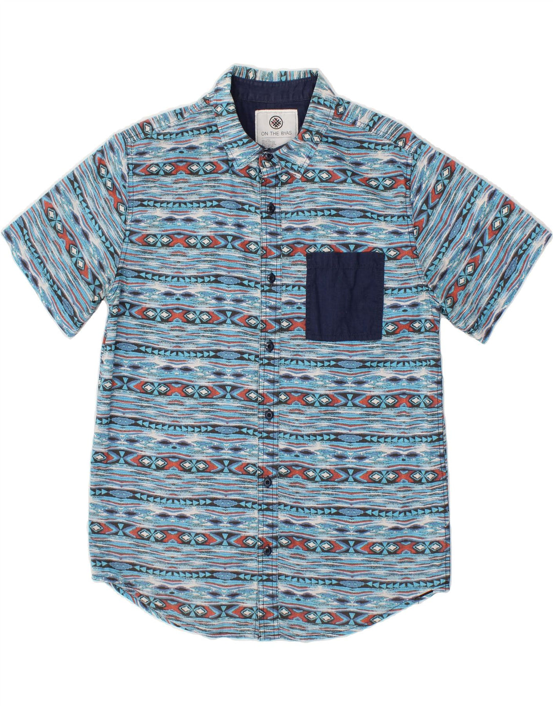 VINTAGE Chemise à manches courtes pour homme en coton rayé bleu moyen