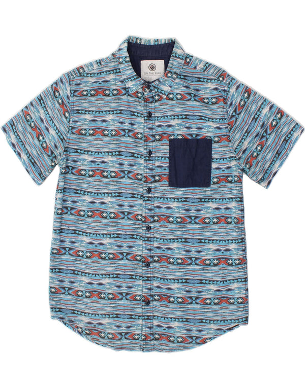 VINTAGE Chemise à manches courtes pour homme en coton rayé bleu moyen