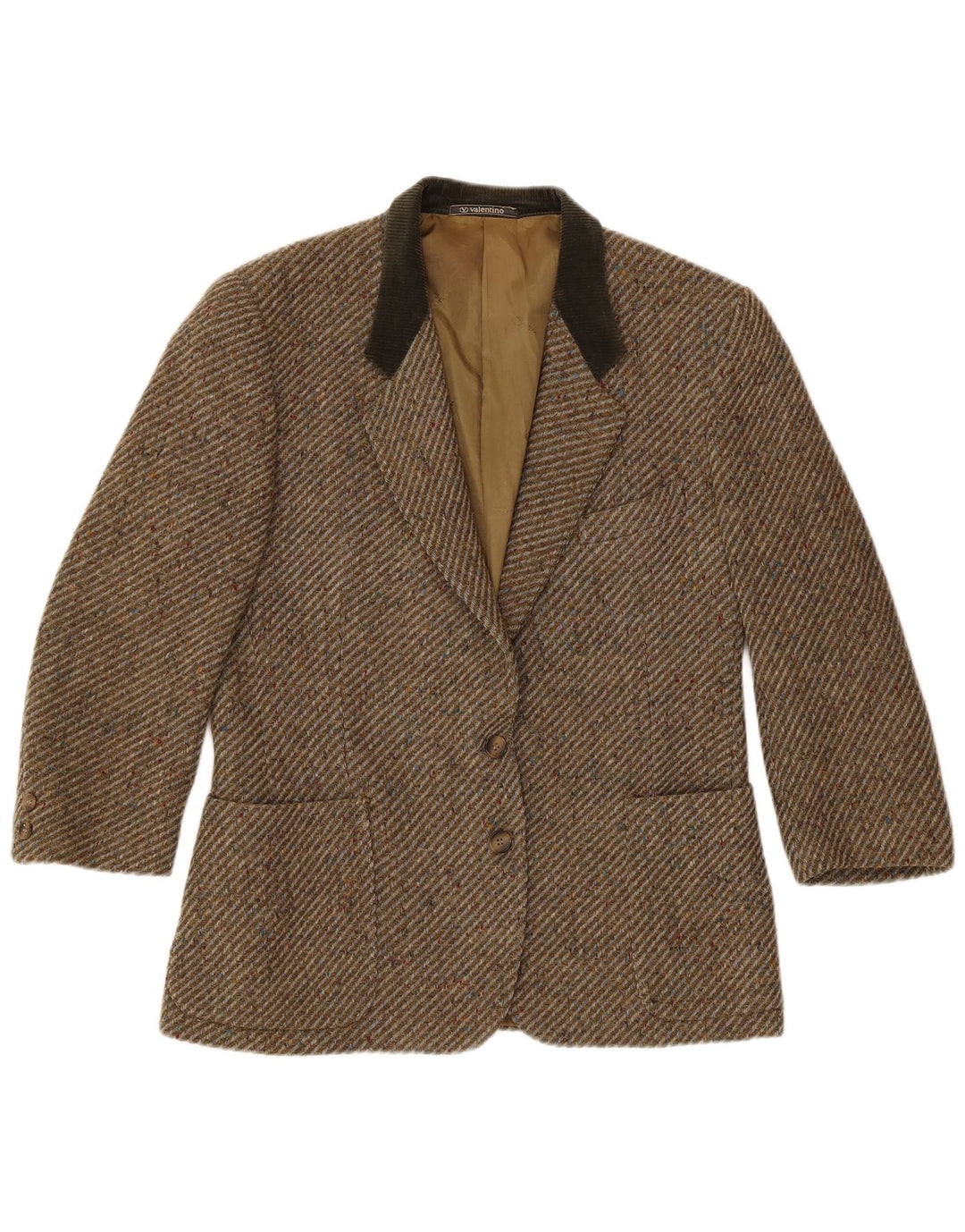 Valentino Veste Blazer 2 Boutons Femme UK 16 Grand Kaki Chevrons