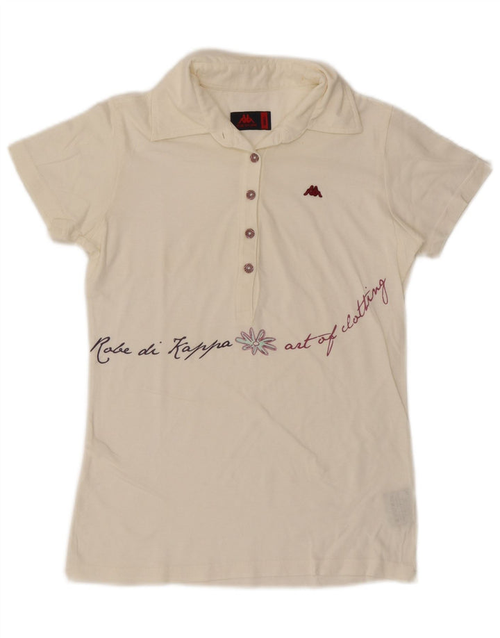 KAPPA Polo graphique pour femme UK 10 petit coton blanc