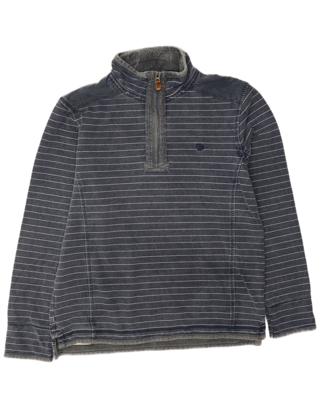 Fat Face Sweat-shirt col zippé pour homme en coton rayé bleu marine moyen