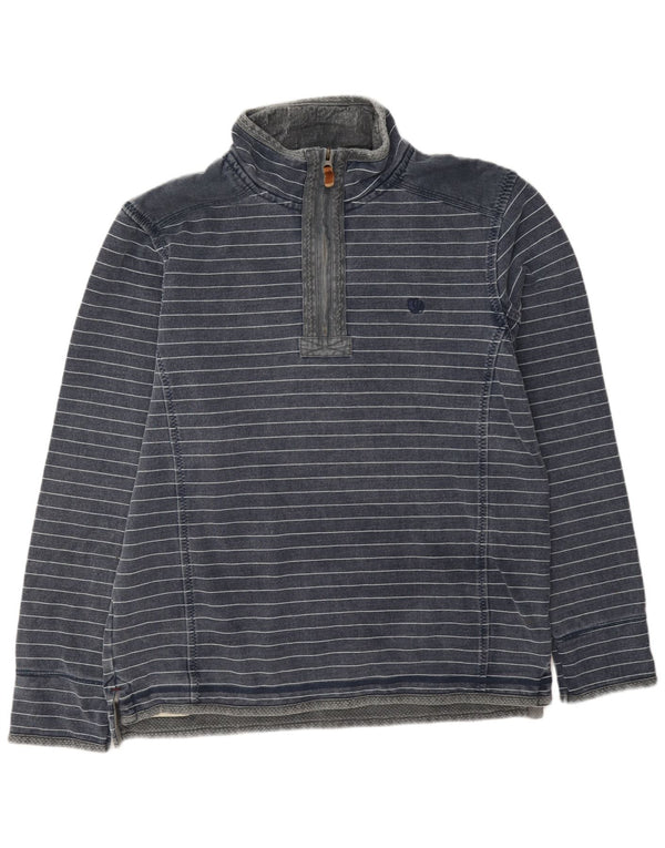 Fat Face Sweat-shirt col zippé pour homme en coton rayé bleu marine moyen