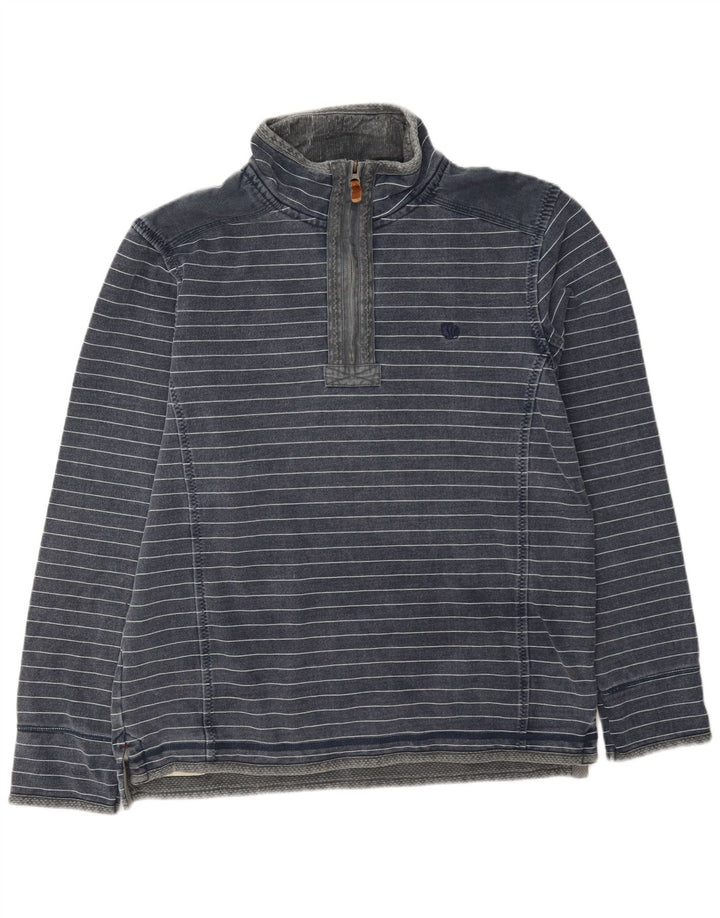 Fat Face Sweat-shirt col zippé pour homme en coton rayé bleu marine moyen
