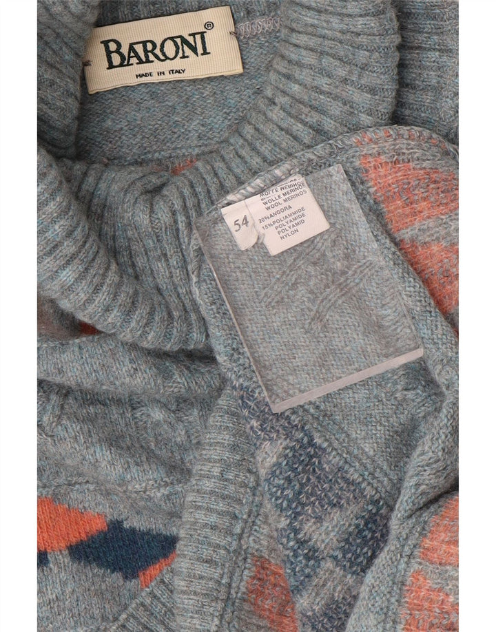 Baroni Pull Col Roulé Homme IT 54 XL Bleu Géométrique Laine