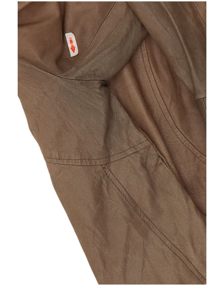veste en cuir crop femme vintage UK 10 Petit Beige