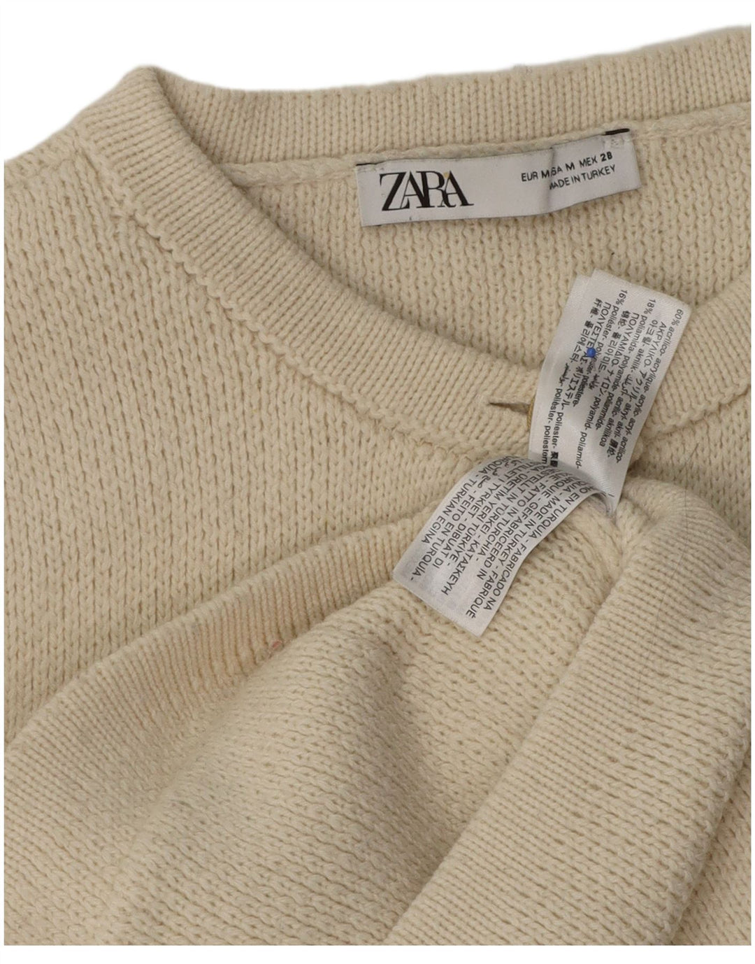 Zara Womens Crop Cardigan Pull UK 14 Moyen Blanc Cassé