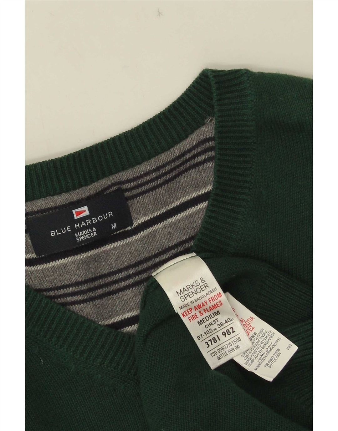 Marks & Spencer Pull Blue Harbor Col V Homme Vert Moyen Coton