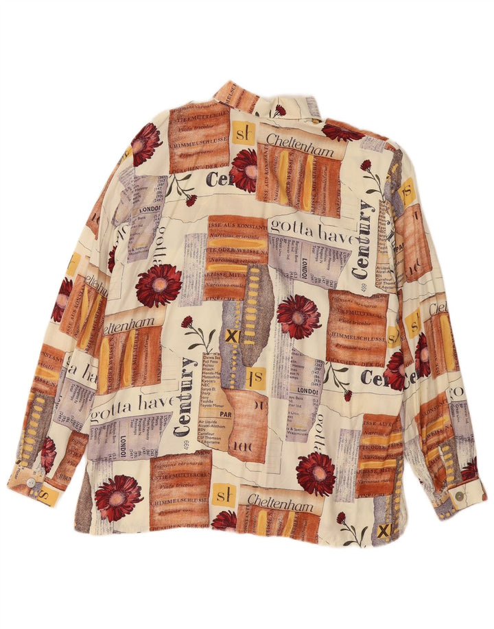 vintage Femme Chemise Graphique Blouse EU 40 Moyen Beige Patchwork Viscose