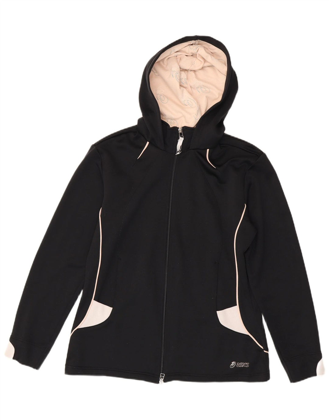Asics Womens Zip Hoodie Sweater UK 14 Medium Black Colourblock