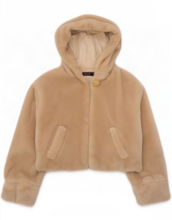 vintage Femmes Surdimensionné Capuche Fausse Fourrure Veste UK 20 2XL Beige Acrylique
