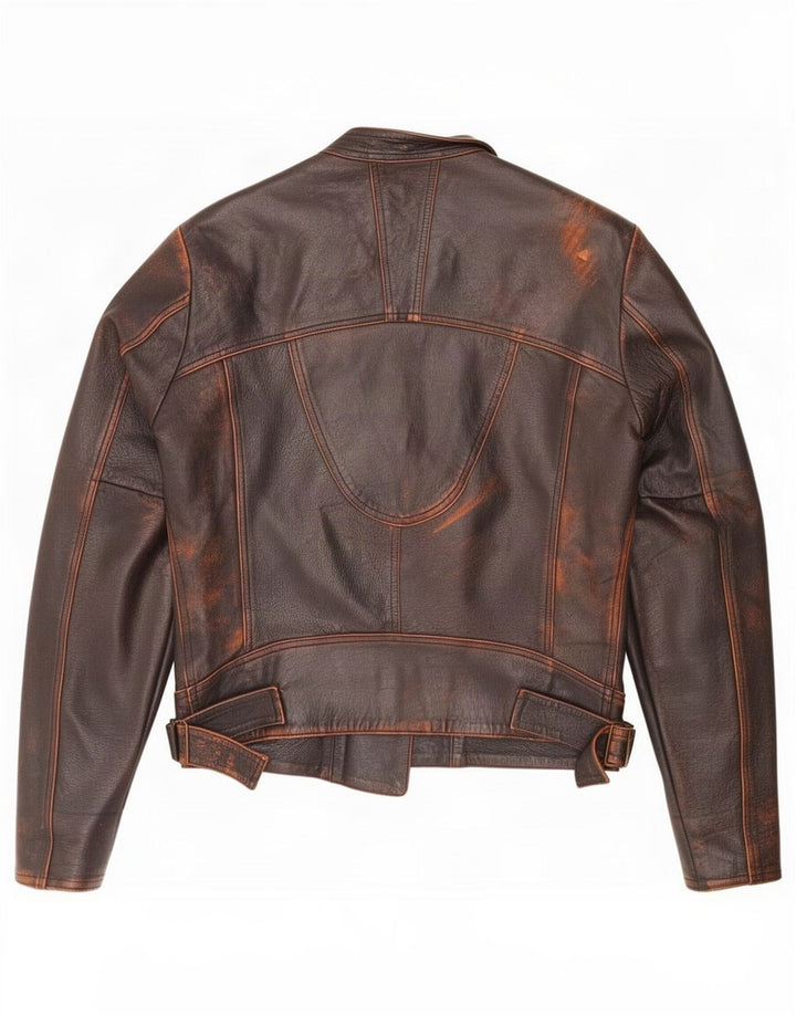Genny Veste de motard en cuir pour homme UK 38 Marron moyen