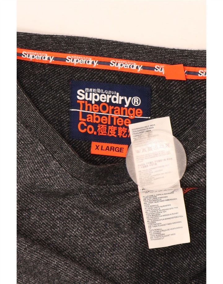 Superdry Haut à Manches Longues XL Gris Moucheté Coton Homme