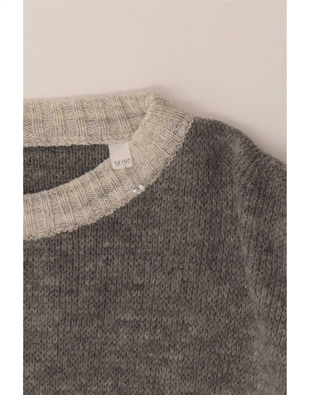 vintage Mens Crew Neck Jumper Pull EU 50 Gris Moyen Colourblock Classique