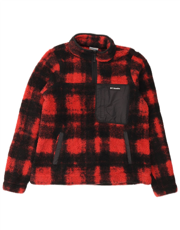 COLUMBIA Pull polaire à col zippé pour femme UK 14 Polyester à carreaux rouge moyen