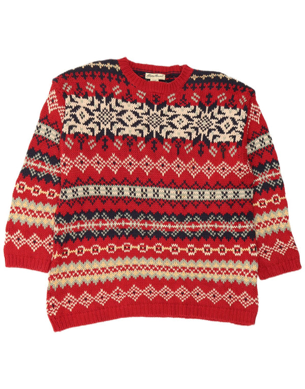 Eddie Bauer Pull col rond pour femme UK 18 XL Rouge Fair Isle Coton